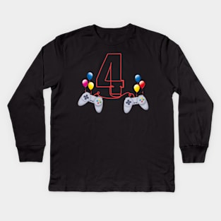 4th Birthday Boy Toddlers Video Gamer Store Kids Long Sleeve T-Shirt